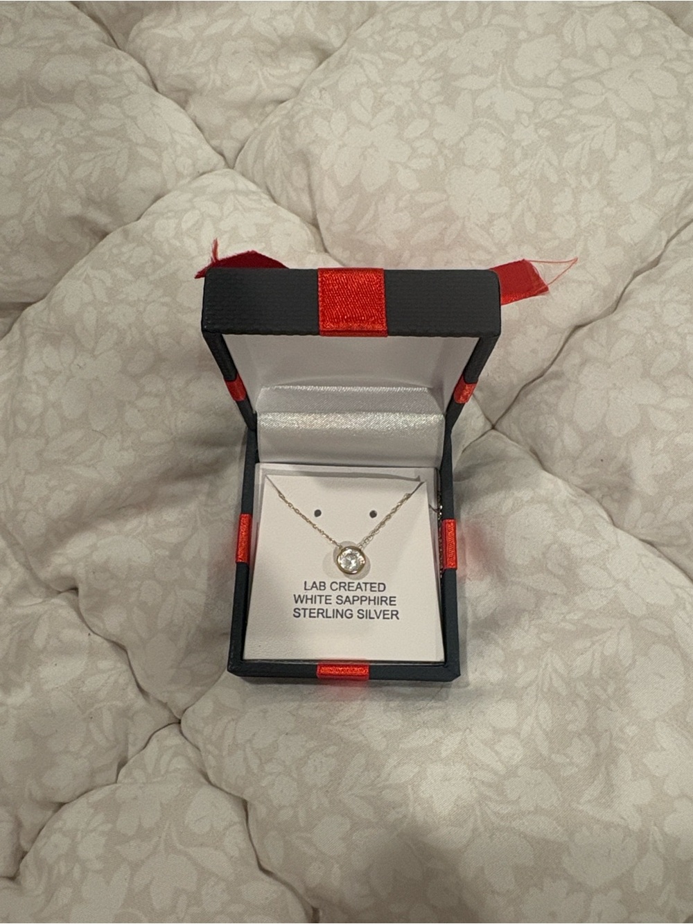 jcpenney Sterling Silver Necklace with White Sapphire in Black and Red Gift Box